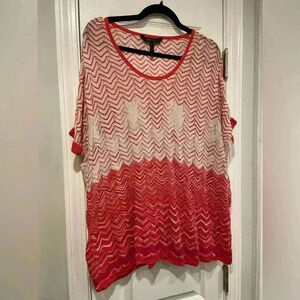 BCBGmaxazria Pink White Short Sleeve Oversized Silk Blend Loose Knit Chevron OS